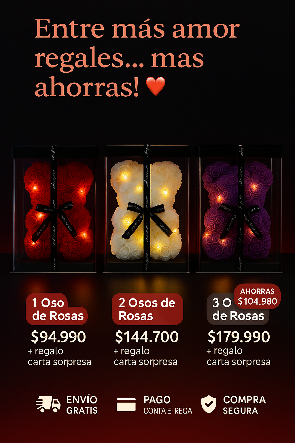 BearAmor- Oso de rosas eternas + Carta de regalo sorpresa