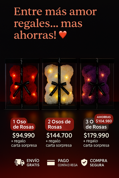 BearAmor- Oso de rosas eternas + Carta de regalo sorpresa